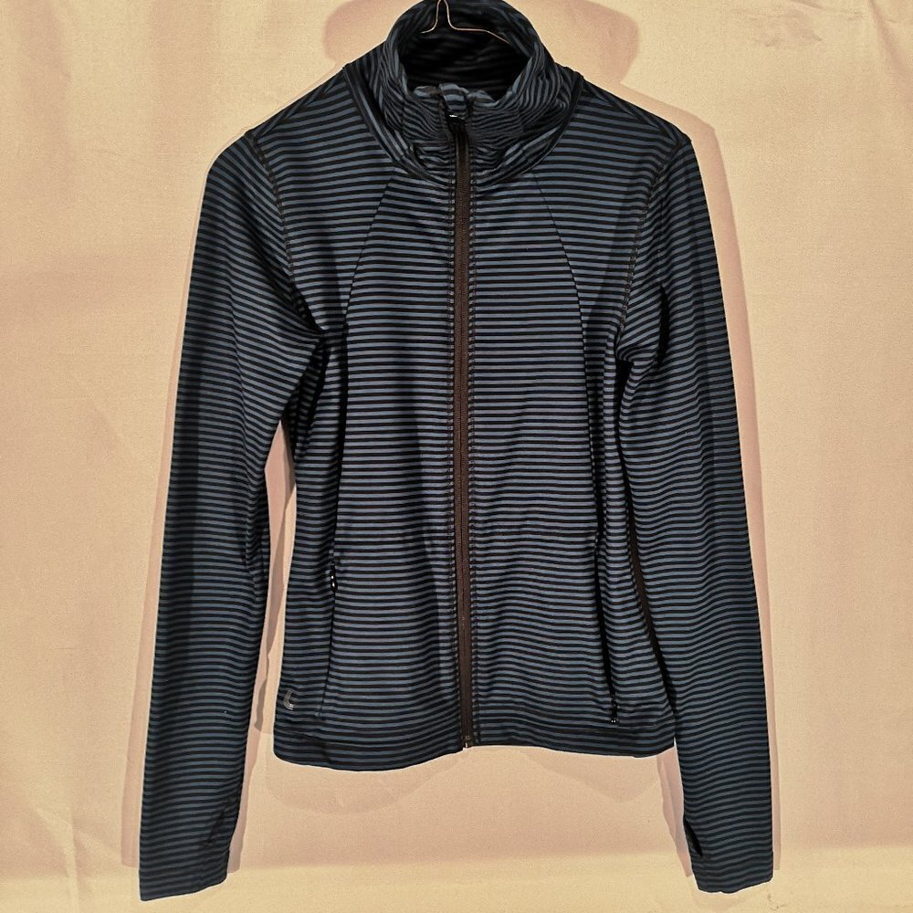 Lole Ladies Blue & Black Striped Full Zip Athletic Jacket
